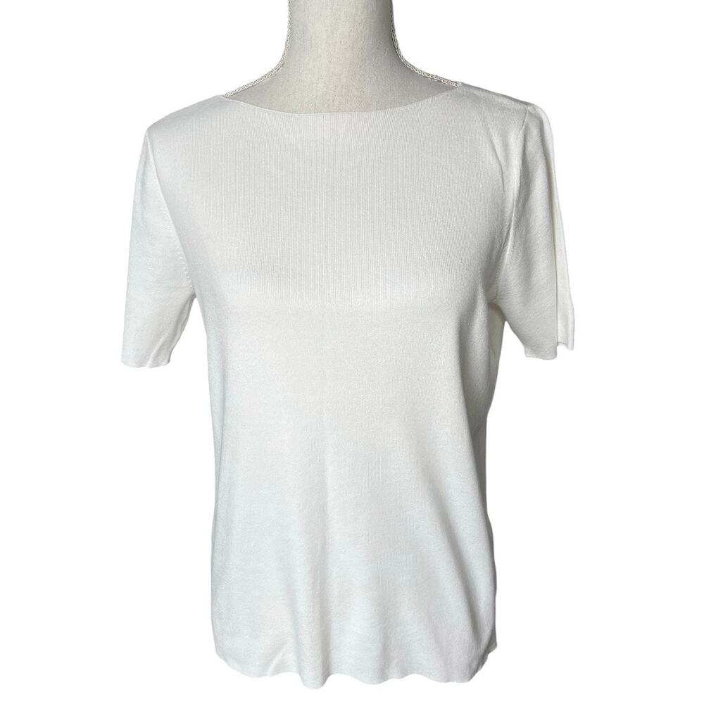 Weekend Max Mara white knit boatneck short sleeve top minimalist clean girl